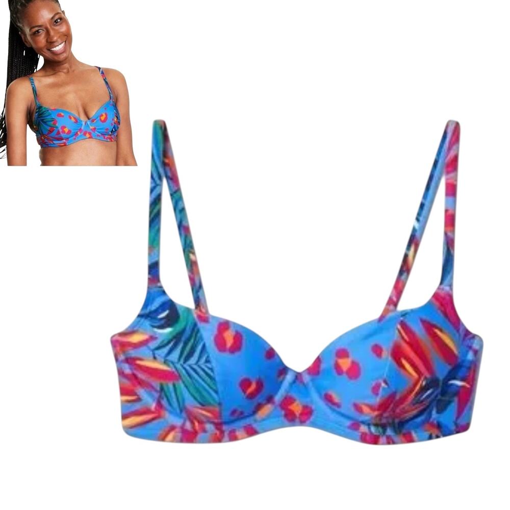 Tabitha Brown Bikini Top Swim Bra Women's XS 0/2 Underwire Adjustable Floral